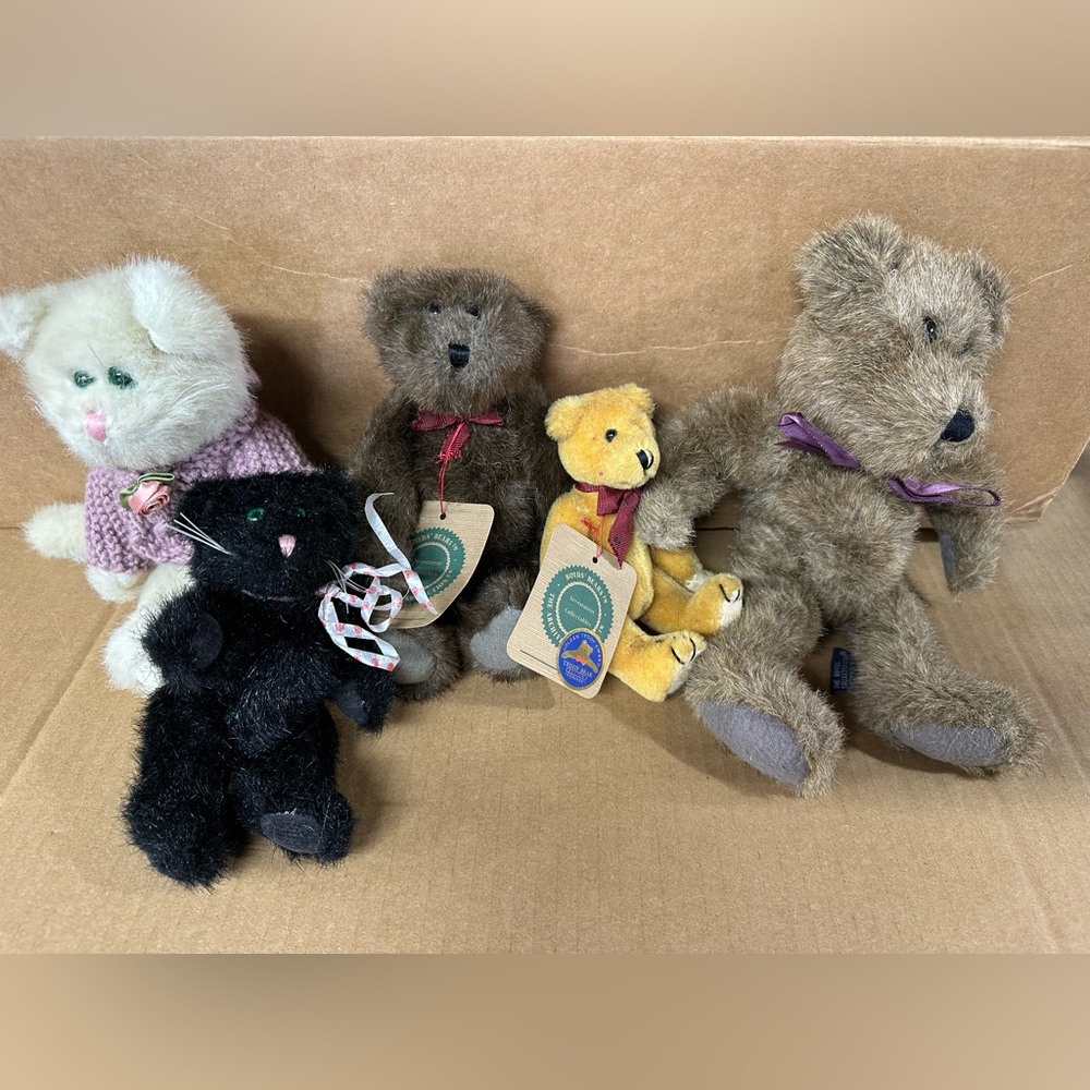 The Boyds Collection 1990’s Vintage Teddy Bear & Cat Set - Brown, Black, Yellow